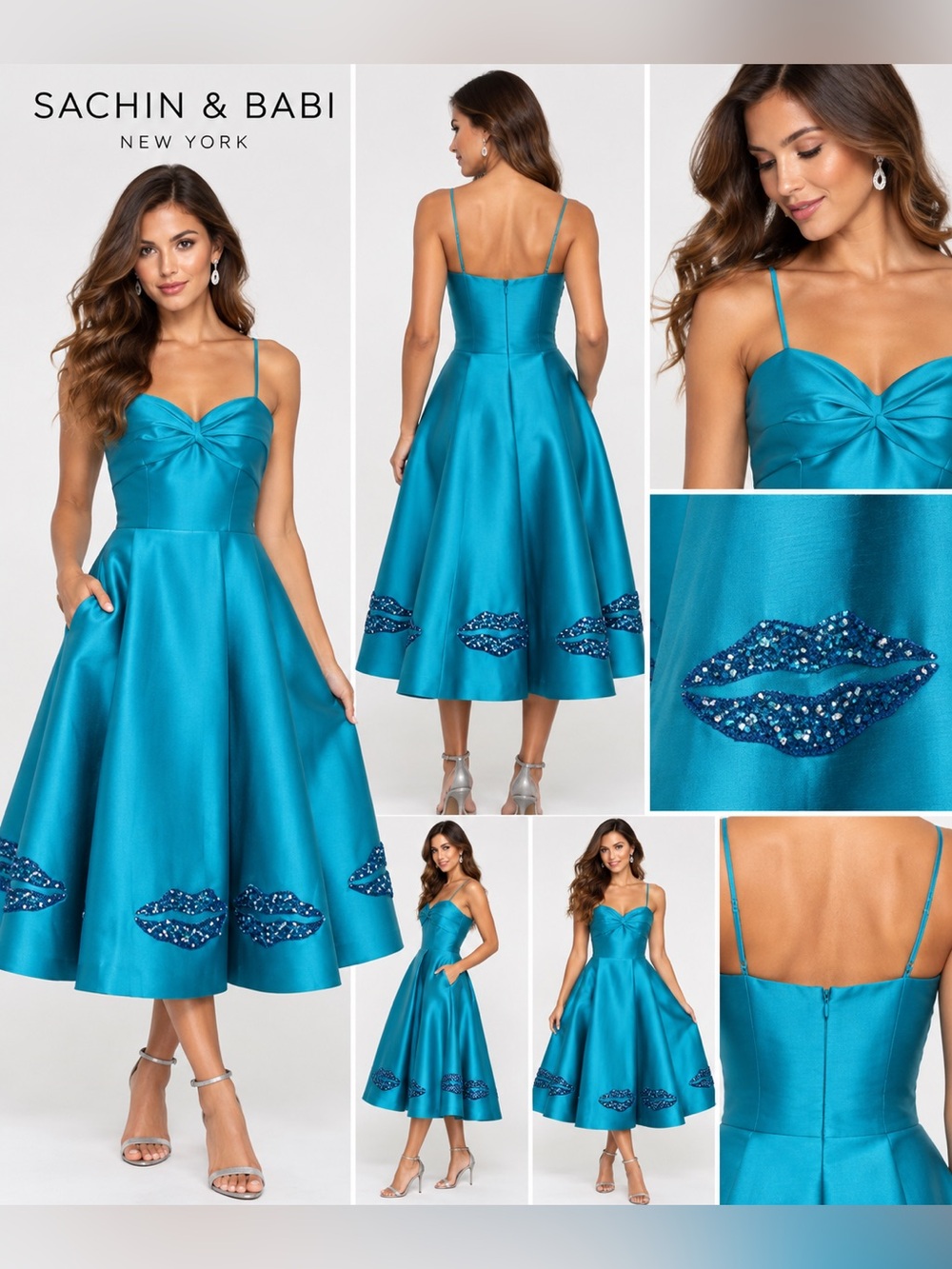 Sachin & Babi Byzantion Teal Embellished Midi Dress Size 4 NWT
